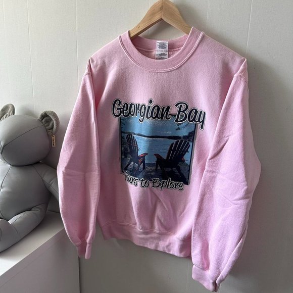 Pink crewneck sweatshirt with "Georgian Bay" graphic - Picture 2 of 8